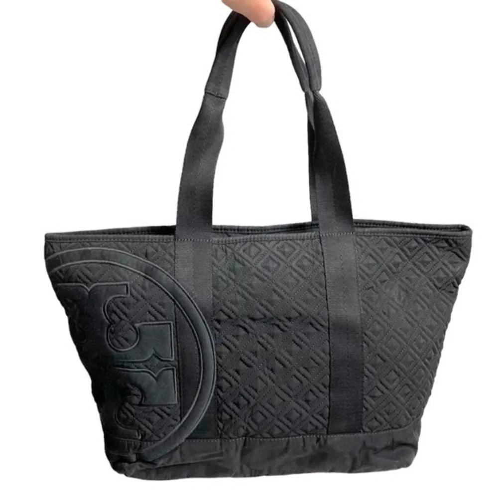 Tory Burch quilted black nylon tote bag